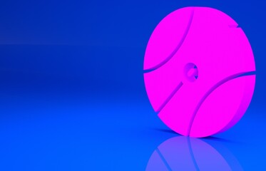 Poster - Pink Basketball ball icon isolated on blue background. Sport symbol. Minimalism concept. 3d illustration. 3D render..