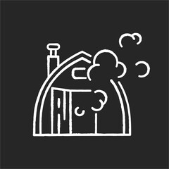 Wall Mural - Finnish sauna chalk white icon on black background. Traditional bathhouse, russian banya. Finland national culture. Small house for taking steam baths isolated vector chalkboard illustration