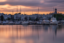 Pleasure Boats In Cobourg Docks In Dramatic Sunset Cobourg Ontario Canada