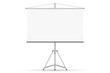 Blank projection screen. Isolated empty white projection screen display on tripod. Vector education, visual presentation, business conference concept