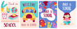 Back to school banner set. Childish print for cards, posters, invitations and banner. Vector Illustration