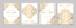 Wedding invitation card with luxury gold pattern design on a white background. Vintage ornament template. Can be used for flyer, wallpaper, packaging or any desired idea. Elegant vector elements.