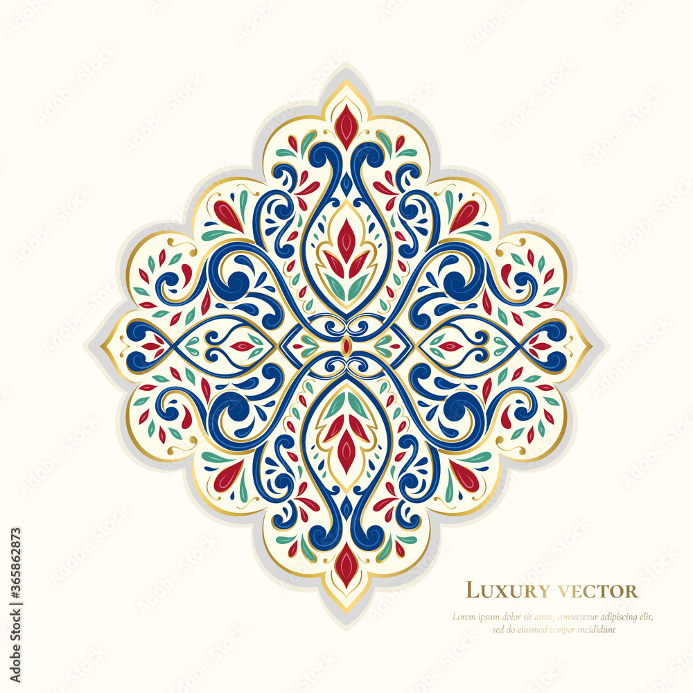 Red and blue pattern on a white background. Luxury vector mandala ...