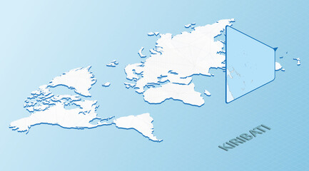 World Map in isometric style with detailed map of Kiribati. Light blue Kiribati map with abstract World Map.