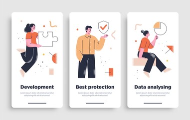 Poster, flyer or mobile application design templates. Business concept illustrations. Modern flat outline style