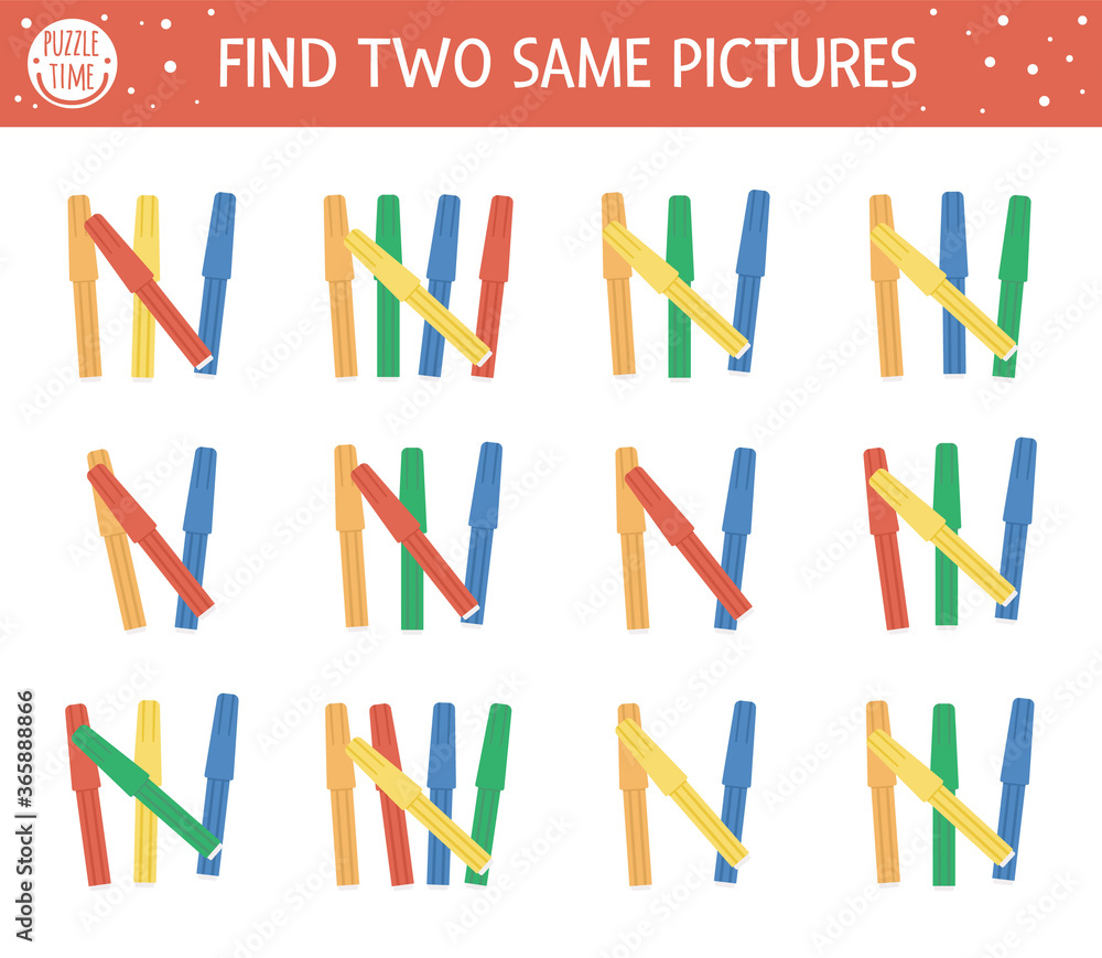 Find two same school objects. Back to school matching activity for ...