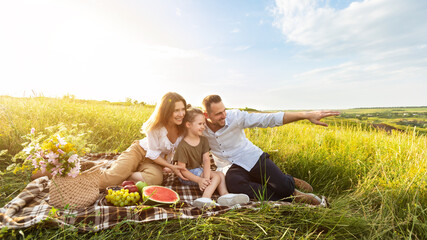 Wall Mural - Beautiful family together on a picnic outdoors