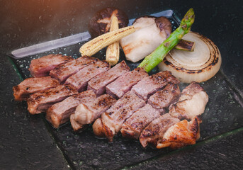 Wall Mural - Japanese wagyu beef steak teppanyaki.