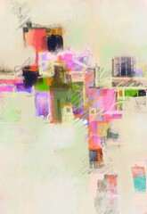 Wall Mural - Abstract original painting of lines, blocks, color geometric spaces, flowing building blocks of  shapes and designs, background , posters, artwork, fine art , multicolored bright paint modern art