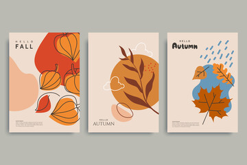 Wall Mural - colorful autumn backgrounds in vintage style. autumn banner collection. minimal composition with pla