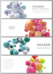 Wall Mural - Vector layout of headers, banner design templates for website footer design, horizontal flyer design, website header. Abstract futuristic background with colorful 3d spheres, glossy bubbles, balls.