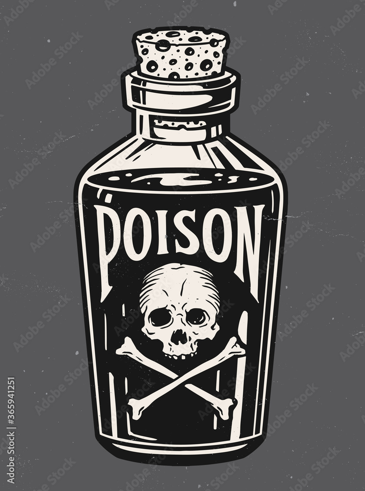 Vintage hand drawn bottle of poison vector illustration.  - obrazy, fototapety, plakaty 