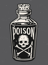 Vintage Hand Drawn Bottle Of Poison Vector Illustration. 