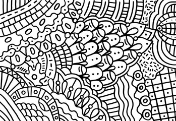 Wall Mural - Doodle pattern for coloring book for adults. Coloring page with floral abstract motifs. Psychedelic texture. Zentangle pattern. Vector illustration