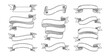 © neliakott - Ribbon hand drawn set. Design different ribbons sketch cartoon collection. Tape blank for greeting cards, grunge banners or invitations. Web icon kit of text banner tapes. Isolated vector illustration