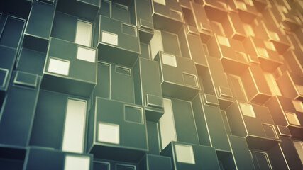 Wall Mural - Sci-fi panel with cubic clusters 3D render