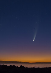 Wall Mural - comet neowise at dusk over the ocean