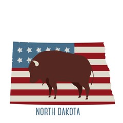 Poster - north dakota state map with bison