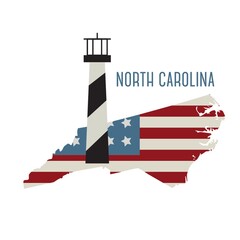 Wall Mural - north carolina state map with cape hatteras light