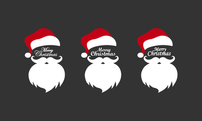 Wall Mural - Santa claus hat and beard icon set. Merry christmas. Happy New Year. Vector EPS 10. Illustration.