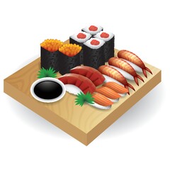 Poster - sushi set on a wooden board