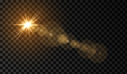 Wall Mural - Lens flare. Light glow effect. Gold sparkle and glare object. Isolated vector illustration on transparent background.