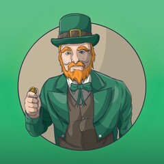 Poster - leprechaun holding coin