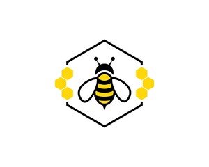 Wall Mural - Bee and beehive in the hexagon