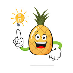 The Pineapple character smiles finding ideas on a white background - vector