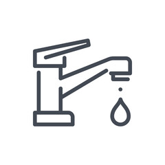 Sticker - Faucet with Water Drop line icon. Water Tap with Drop of Water vector outline sign.