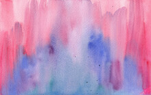 Watercolor Background In Blue Pink And Purple Colors, Soft Pastel Color Splash And Blotches With Fringe Bleed Painting On Paper Texture