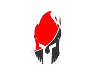 Wall Mural - Red and grey spartan helmet and fire