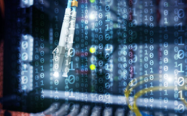Wall Mural - binary code matrix optical cable.