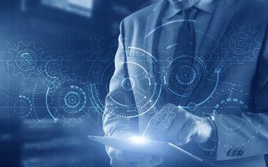 Wall Mural - gear technology success business concept. mixed media.