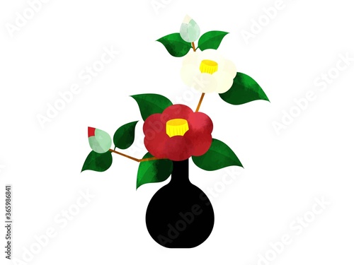花瓶に生けた紅白の椿の花水彩風stock Vector Adobe Stock 花瓶に生けた紅白の椿の花水彩風stock Vector Adobe Stock