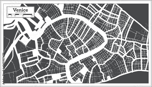 Fotografía Venice Italy City Map in Black and White Color in Retro Style