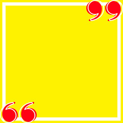 banner frame yellow with red quotation symbol, quote box frame simple and cute, quote boxes for template design text info, speech bubble square frame and bracket red for copy space, commas frame
