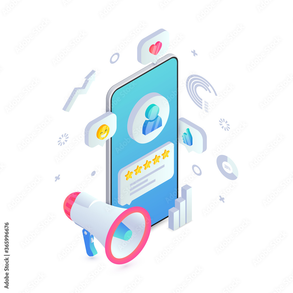 Customer service rate feedback isometric concept. 3d user icon and ...