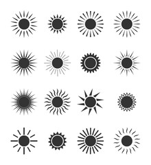 Wall Mural - sun icon. circles with sunlights. silhouettes for sunrise or sunset. set of black logos for art, car