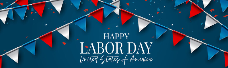 Wall Mural - labor day banner or header. usa national federal holiday design. american flag colors background and