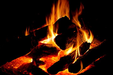 fire in fireplace