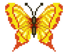 Butterfly Pixel Art. Butterfly Lego Block Pattern. Cross Stitch Pattern Butterfly Image. Vector Illustration Of Pixel Art.
