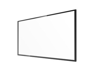 Realistic blank TV screen mockup from angled view - black rectangle panel