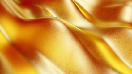 Wall Mural - Smooth elegant golden silk abstract background. Golden fabric with waves. Gold stylized cloth texture. 3d rendering.