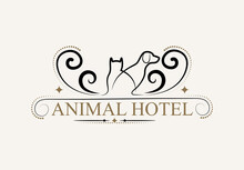 Animal Hotel Vintage Logo Design Template. Hotel And Indoor Pets Run. The Animal Lodge Sign.