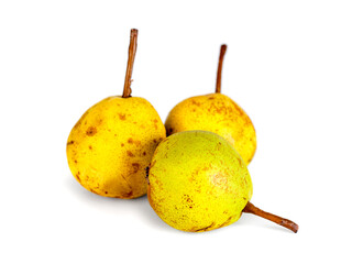 Studio shot of fresh green natural pears isolated on white