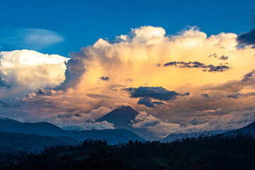 Wall Mural - sunset over the mountains, tungurahua volcano located in Ecuador 