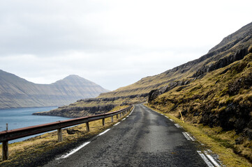 Amazing view in Faroe Islands (Denmark, Europe). Beautiful Panoramic Scene Of Nordic Islands