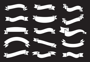 Wall Mural - Banners and ribbons set isolated on black background. Collection of trendy banners and ribbons for web site, tag, label, sticker, and badge. Creative art concept, vector illustration