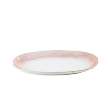 Closeup Shot Of A White And Pink Oval Ceramic Plate Isolated On A White Background